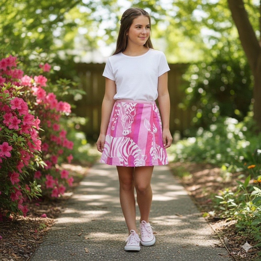 Vintage Lilly Pulitzer Reversible Skirt Girls 8 Pink Butterfly Zebra White Label